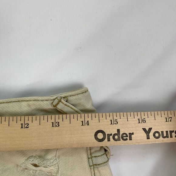 Free People Patchwork Light Wash Denim Shorts Crochet Lace 25 24 Raw Hem Cutoff - Picture 7 of 11